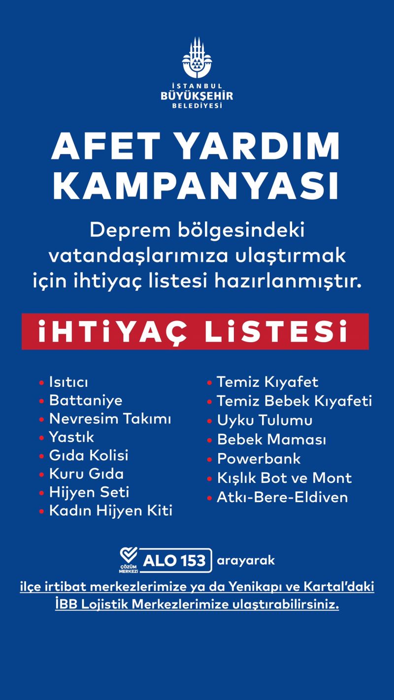 İBB AFET YARDIM KAMPANYASI BAŞLATTI