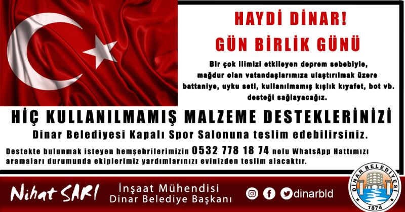 Belediyemizden Deprem olan İllere Yardım Kampanyası