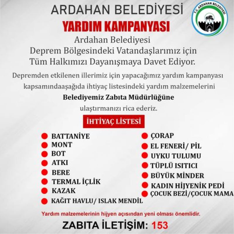ARDAHAN BELEDİYESİ YARDIM KANPANYASI