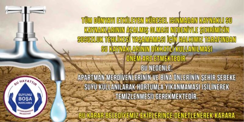 BELEDİYEMİZDEN SU TASARRUFUNA İLİŞKİN ÖNEMLİ KARARLAR
