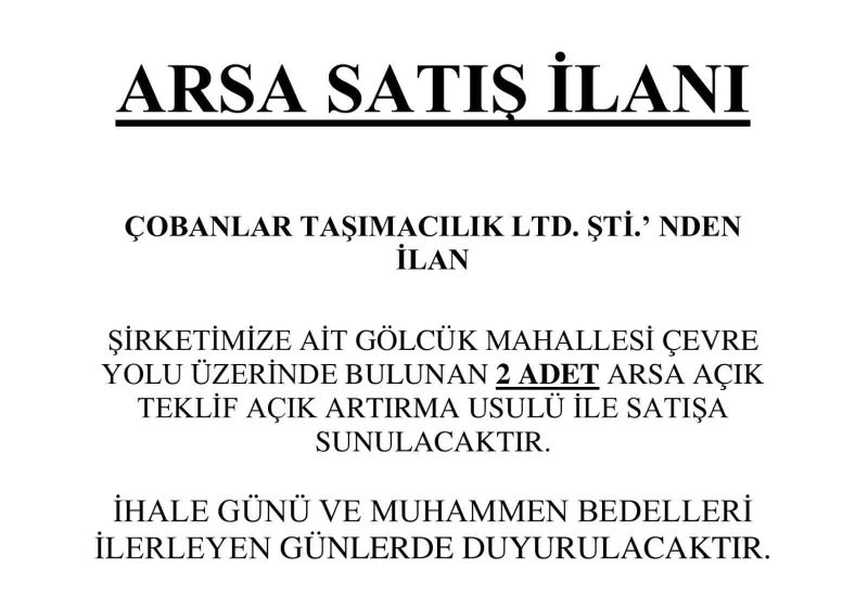 ARSA SATIŞ İLANI