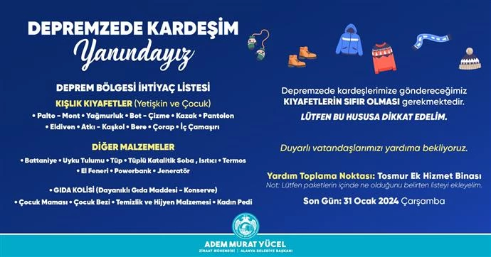 ALANYA BELEDİYESİ’NDEN DEPREM BÖLGESİ İÇİN YARDIM KAMPANYASI