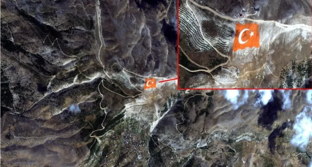 AHIR DAĞI ZİRVESİNE İŞLENEN TÜRK BAYRAĞI UYDU KAMERASINA YANSIDI