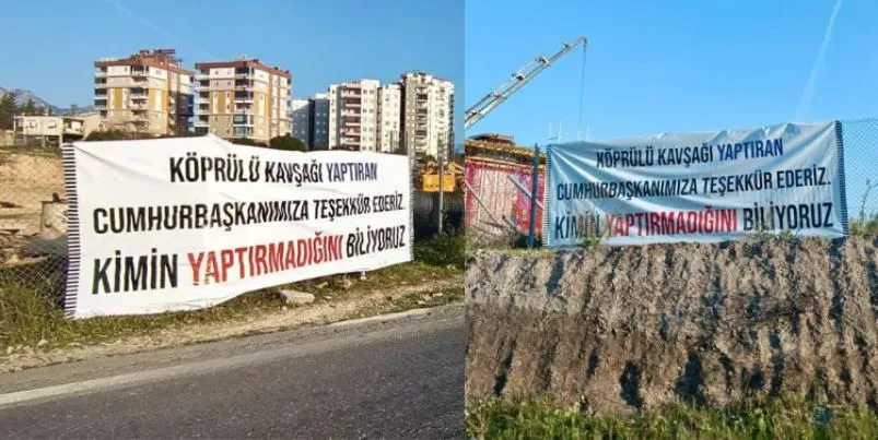 VATANDAŞ SUÇLUYU PANKARTLA İLAN ETTİ.. ‘KAVŞAKLARI KİMİN YAPTIRMADIĞINI BİLİYORUZ’